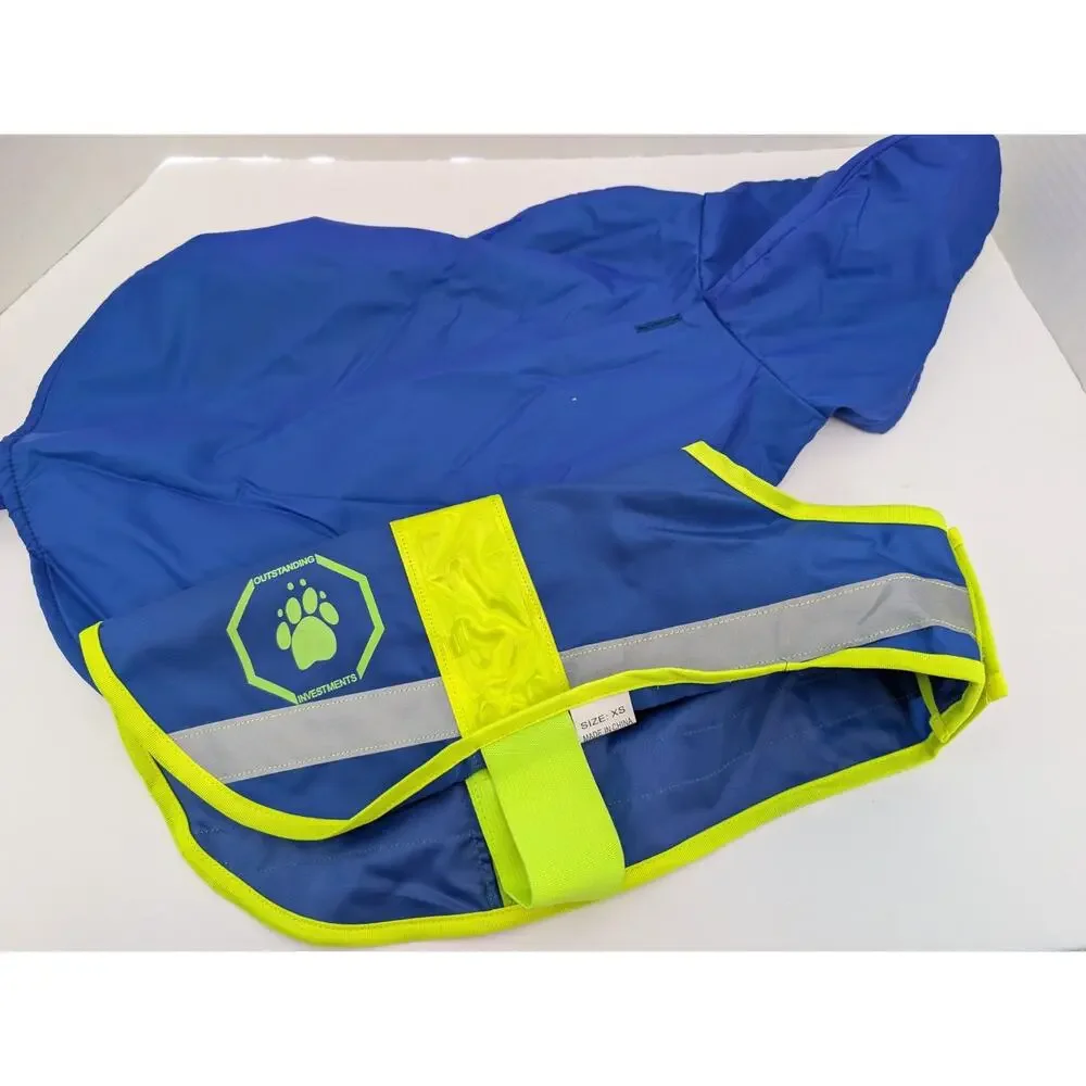 Two-Piece Blue Dog Coat Set Hooded Fleece Lined Jacket and Reflective Vest Small